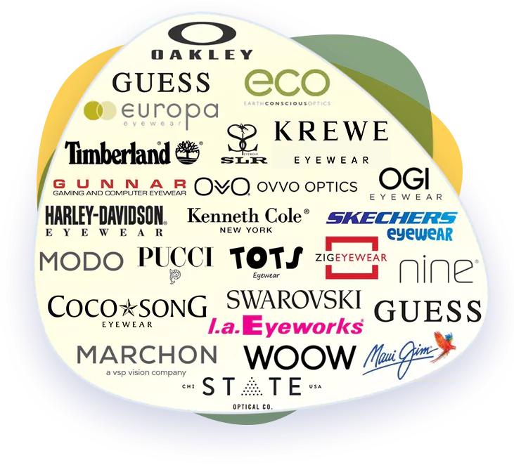 A collage of popular eyewear brands